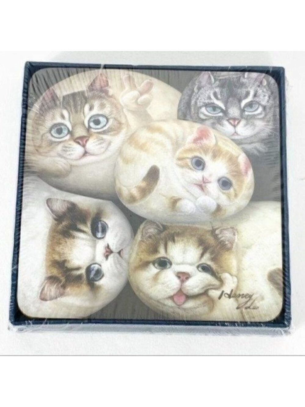Henry Cats & Friends Cat Coaster ( Set Of 4 ) By Artist Henry Lee Whimsical Gift